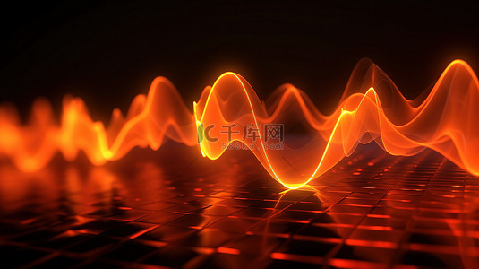 橙色音乐背景背景图片_3d 在抽象背景上呈现橙色音频波心跳