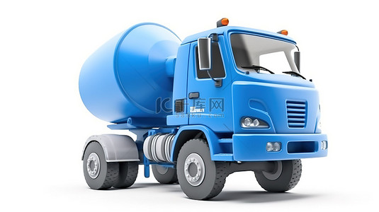 水泥车背景图片_白色背景展示了蓝色搅拌车基本施工设备的 3D 渲染