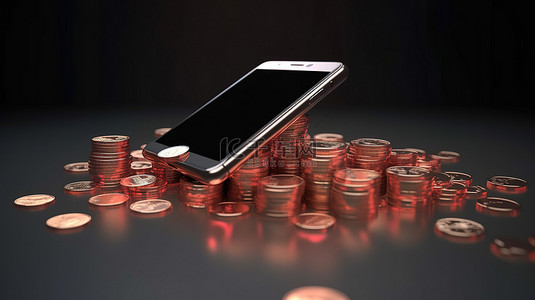概念性 3D 渲染轻松省钱，具有金融财富转移到手机银行等功能