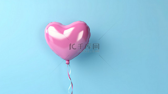 心形气球的 3D 渲染插图，一个粉红色和一个蓝色漂浮在宁静的蓝色背景上