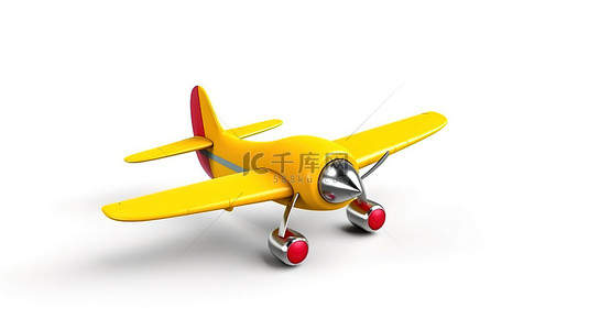 促销白色背景图片_未填充的机载促销 3D 渲染白色背景卡通喷气机与空横幅