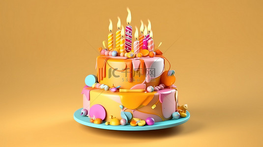 3d 渲染的生日蛋糕艺术品