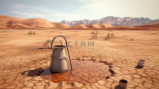 高原风景背景图片_通过 3D 渲染说明吉尔吉斯斯坦的缺水和干旱季节