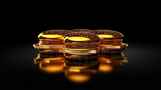 黑色背景上金色汉堡的 3d 渲染