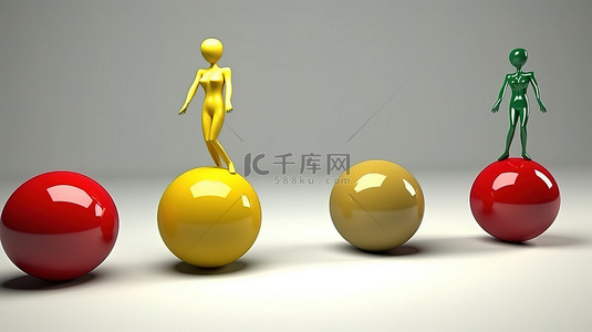 卡通平衡球背景图片_走钢丝时女性杂耍球的 3D 插图