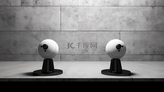 游戏海报背景图片_3D 渲染的游戏控制器对决黑色与白色操纵杆在混凝土背景上