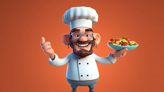 卡通风格3D插画厨师的完美出菜手势