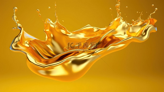 流动的液体背景图片_黄金失重流动金属流体的 3D 插图