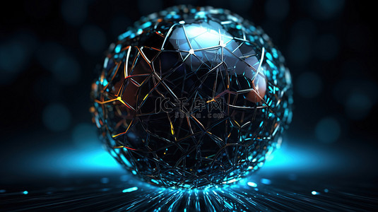 具有互连点和线的抽象网络球体的 3D 渲染