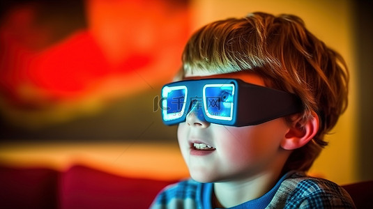 年轻人戴着 3D 眼镜体验虚拟现实