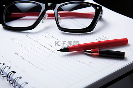 列表页ui背景图片_眼镜和一支带有任务列表的笔