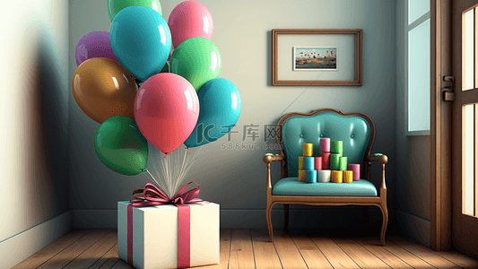 气球布置背景图片_生日礼物氢气球房间布置