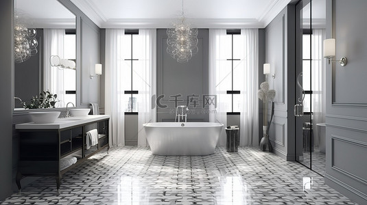漂亮的瓷砖背景图片_豪华的瓷砖装饰凸显了经典的现代浴室 3D 渲染图像