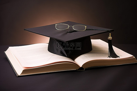 书背景图片_一本打开的书上的毕业帽子和眼镜