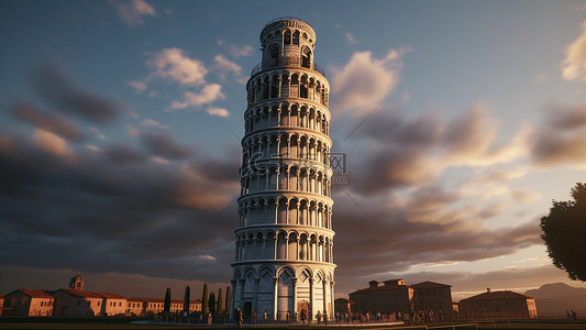 意大利地标背景图片_比萨斜塔名胜古迹风景背景