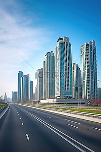 高速公路背景图片_摩天大楼旁边的高速公路和旁边空荡荡的城市