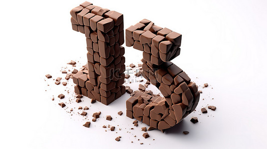 巧克力块和块双破折号的 3D 插图等于符号一个甜蜜的数学符号