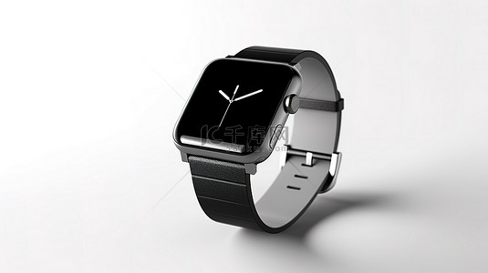 手表背景图片_现代黑色智能手表和带白色屏幕空间的表带，用于定制白色背景 3D 渲染上的特写镜头