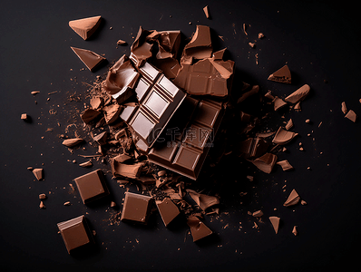立体黑背景图片_黑巧克力碎片美食甜品摄影广告背景