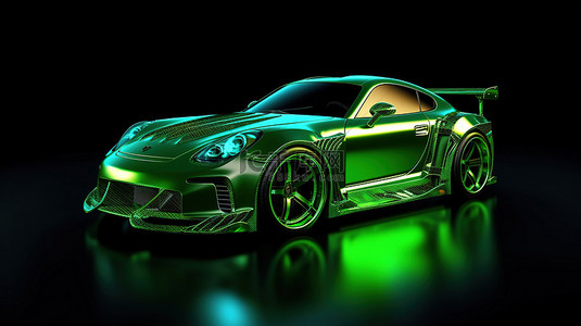 跑背景图片_绿色跑车轿跑车的高级赛车调整，具有定制扩展和 3D 渲染的车轮