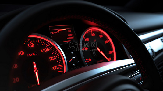 3d 142 公里/小时车速表和转速表显示全新设计的汽车内饰的复杂细节