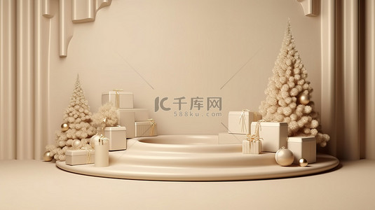圣诞节明信片背景图片_用于高端产品广告 3D 渲染的复杂圣诞节展示