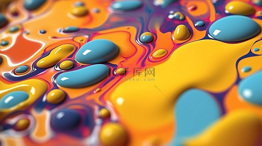 液体油漆滴的有机抽象背景非常适合网页滑块和横幅 3D 渲染