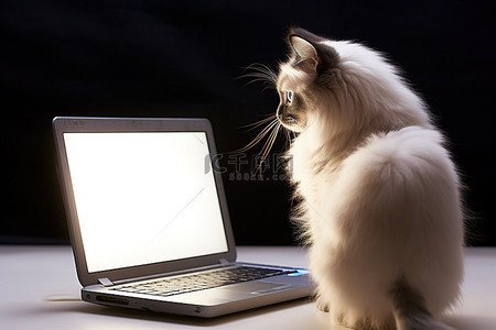 行政文员求职简历背景图片_一只猫站在笔记本电脑前