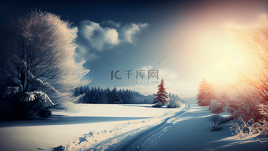 冬季雪景阳光树杈背景