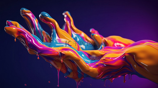 手的创意 3D 插图中的抽象液体彩色形状