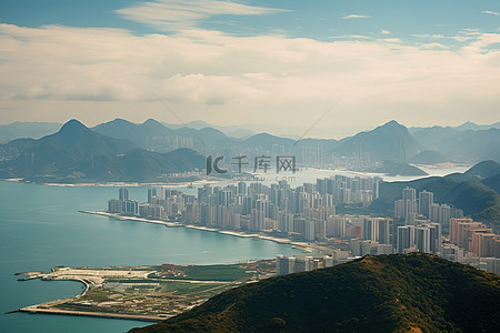 海洋背景图片_香港山景