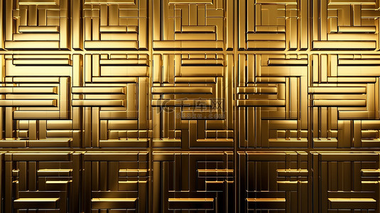 闪闪发光的金色角墙纹理与 3D 渲染中的豪华面板条