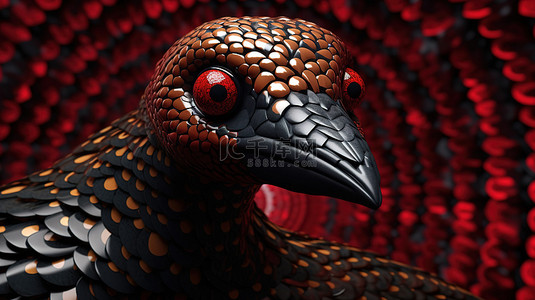草间弥生的神秘鸟蛇盘绕和警戒的 3D 插图