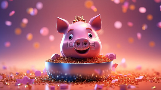 迎接新一年背景图片_用 3D 渲染的存钱罐迎接新的一年