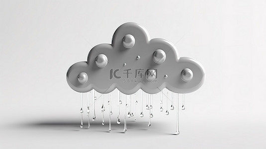雷雨天背景背景图片_带有简约云的白色背景上的雨符号的 3D 渲染