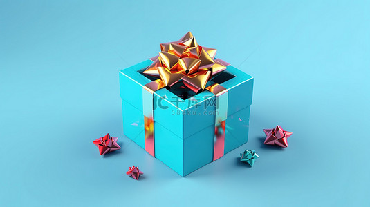 节日快乐 3D 渲染礼品盒，带有鲜艳的蓝色背景丝带，适合圣诞节和元旦