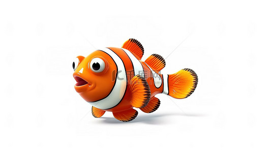 珊瑚海洋背景图片_3d 渲染的红海小丑鱼卡通白色背景