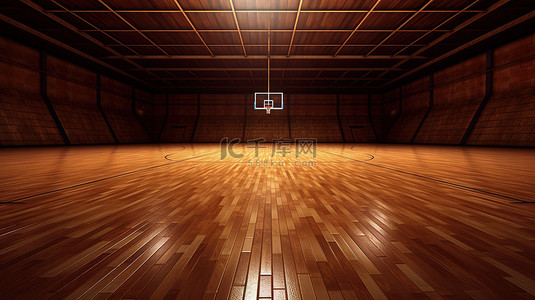 硬木篮球场地板的 3d 渲染