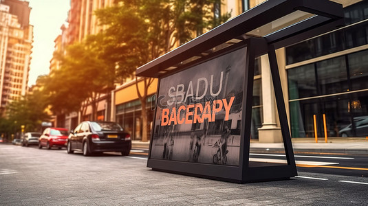 折扣信息牌背景图片_街道上公交车站黑色星期五广告牌的 3D 渲染