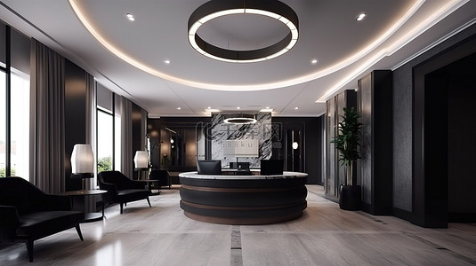 食堂背景图片_具有 3d 渲染和豪华休息室的现代酒店和办公室接待处