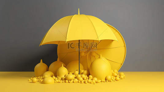 下雨雨滴背景图片_带有雨滴的黄色雨伞的令人惊叹的 3D 渲染