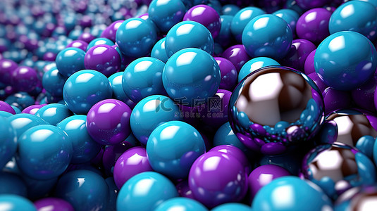 变形的蓝色和紫色球体 3D 渲染的抽象插图