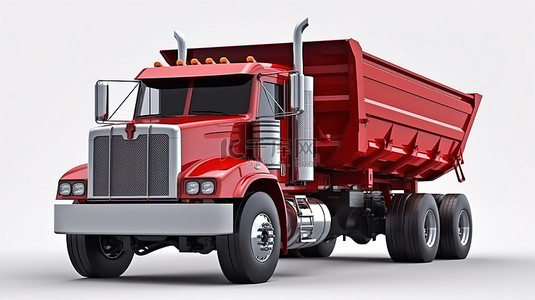 公路工程背景图片_一辆红色美国卡车的 3D 插图，配有专为运输散装货物而设计的自卸卡车拖车
