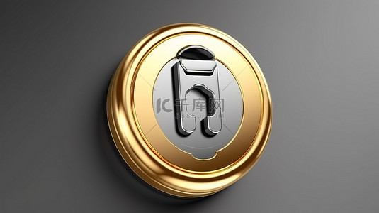 3d 渲染金色挂锁符号与钥匙孔 ui ux 元素