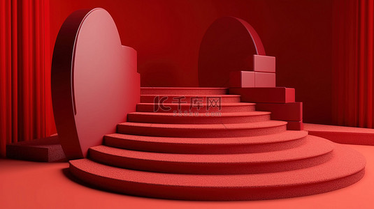 引领潮流背景图片_带台阶的圆形讲台 3d 渲染的红地毯引领潮流