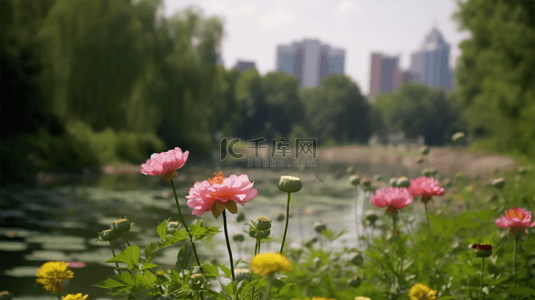 城市近景背景图片_城市花园公园近景荷花风景图背景