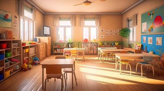 3d 渲染中的空幼儿园教室