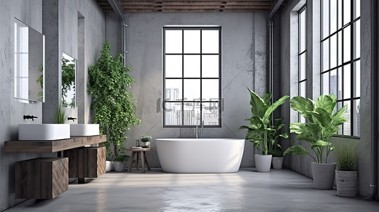 设计板背景图片_3D渲染中的混凝土墙简约浴室工业阁楼设计阁楼居住空间