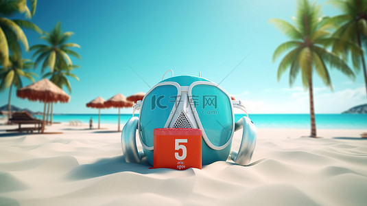 3D 渲染插图夏季度假不允许在海滩上戴口罩以防止病毒风险