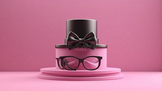 胡子父亲节背景图片_粉红色讲台演示 软呢帽运动眼镜胡子和领结的插图